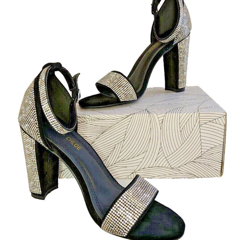 Chase + Chloe Tawny Black Suede Rhinestone Heels Women's 7.5